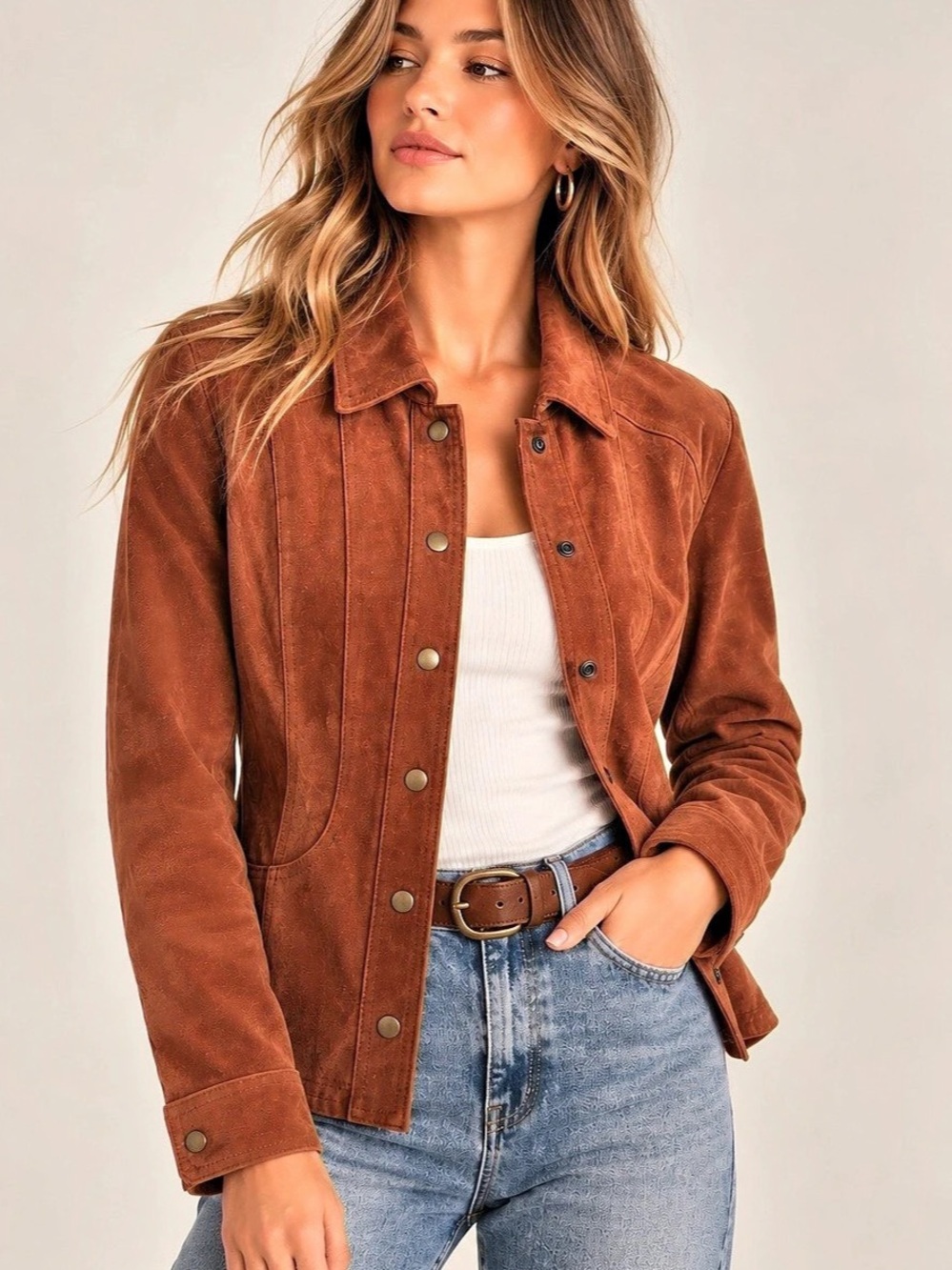100% Leather Western Jacket in Brown Like New